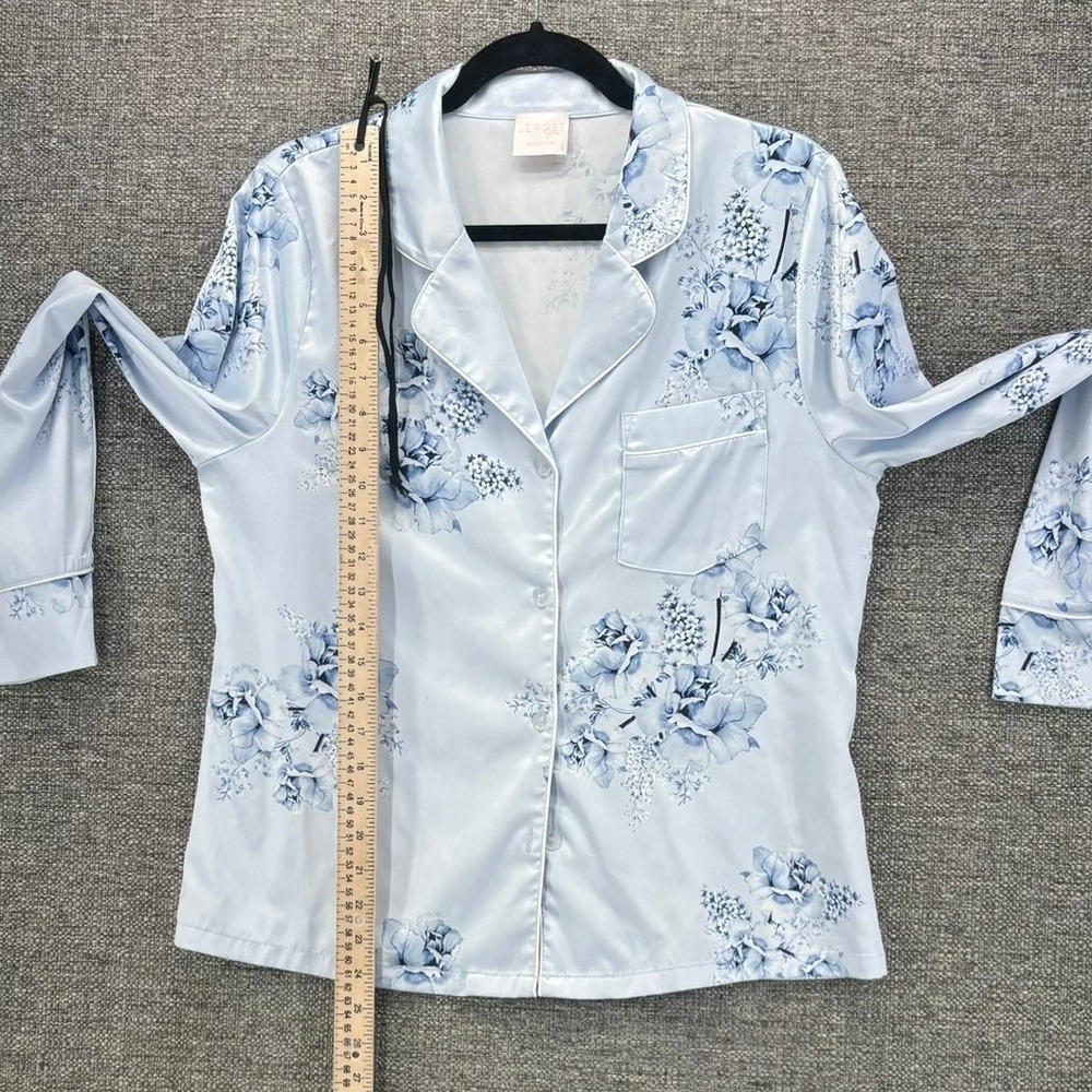 Le Rose Satin PJ Set Small Blue Floral Bridal Romantic Wedding Briddesmaid Photo - Picture 13 of 16